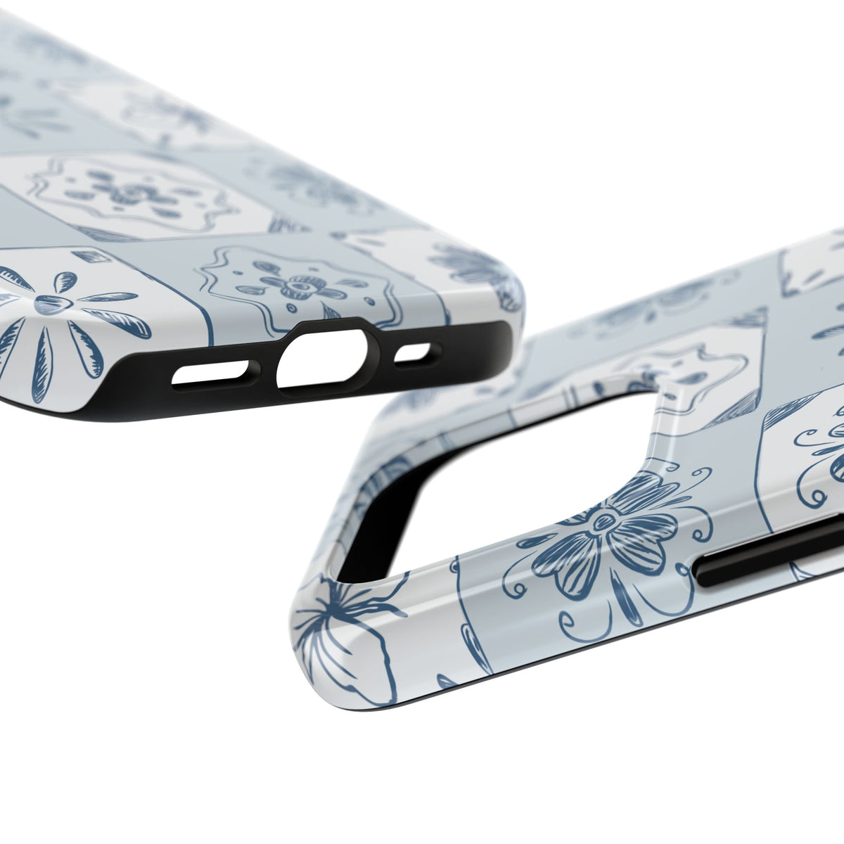 Blue Tile Floral Tough Phone Case — Ceramic Pattern Protective Phone Cover