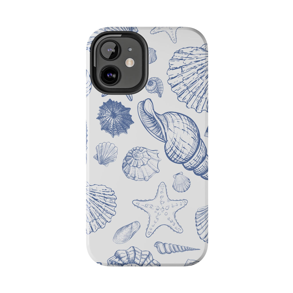 Seaside Sketch Tough Phone Case – Blue Shells & Starfish Protective Cover