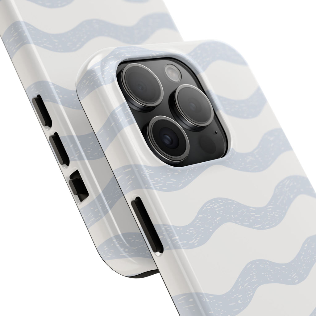 Tough Phone Case – Subtle Blue Wavy Stripes, Durable Protective Cover