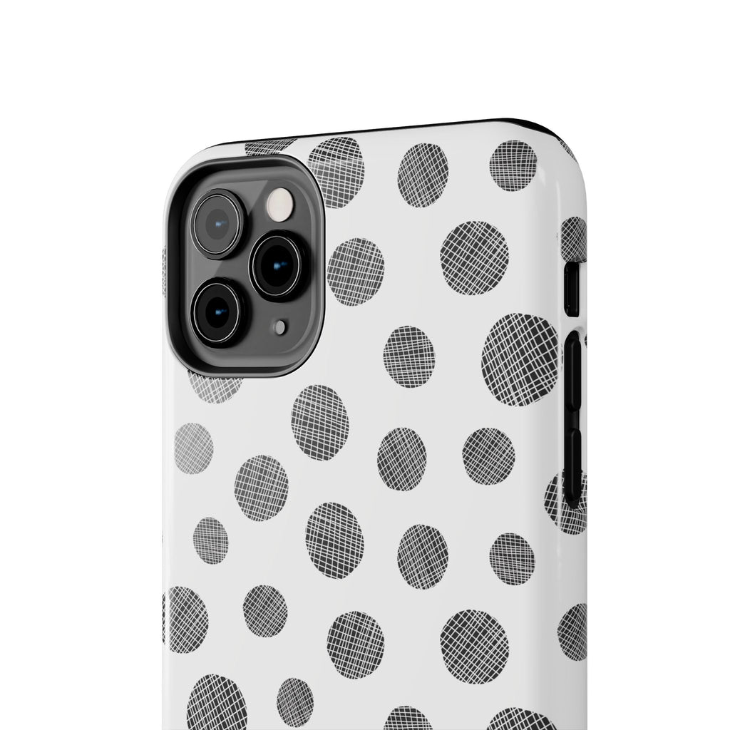 Polka Dot Texture Tough Phone Case — Black & White Spot Pattern, Protective Slim Phone Cover