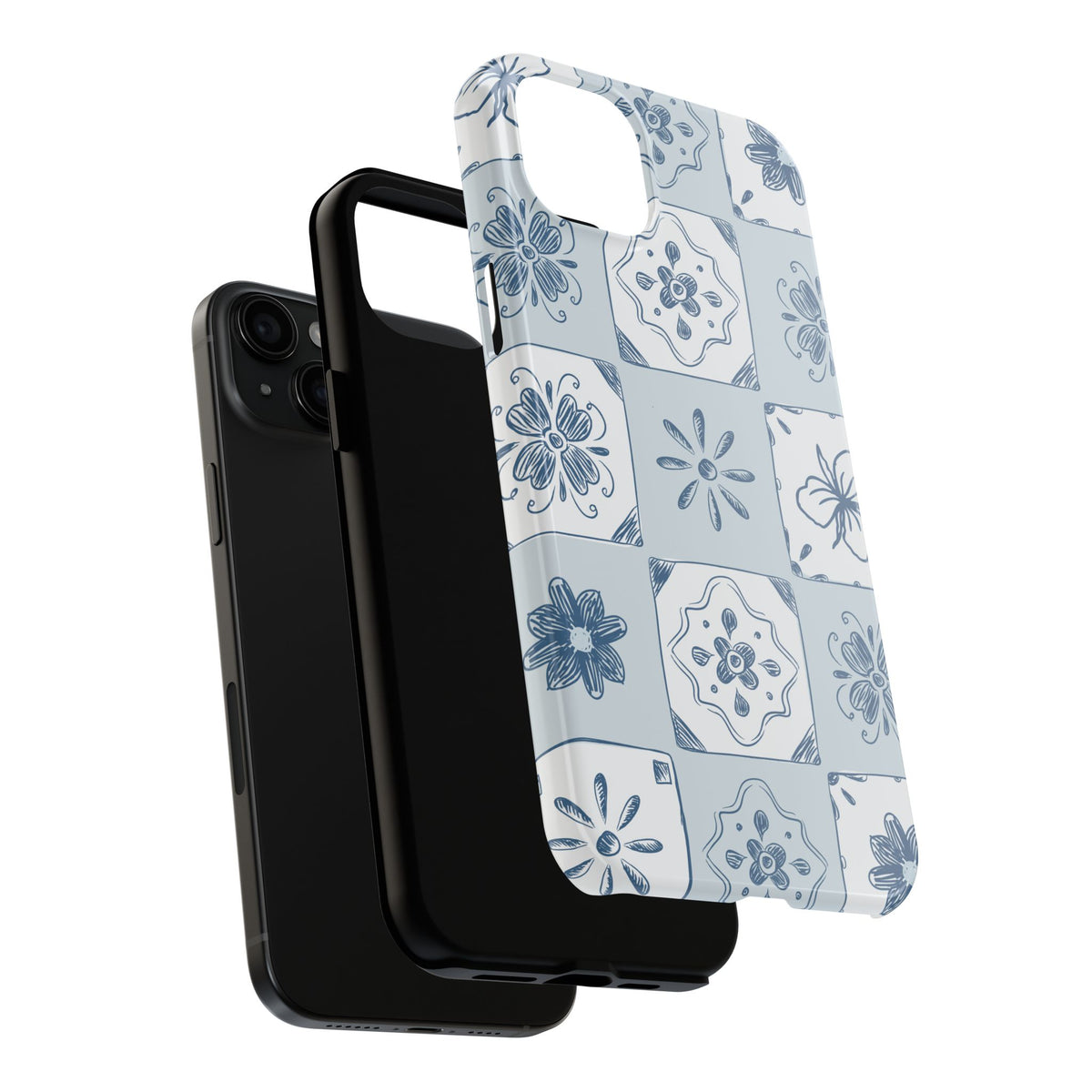 Blue Tile Floral Tough Phone Case — Ceramic Pattern Protective Phone Cover