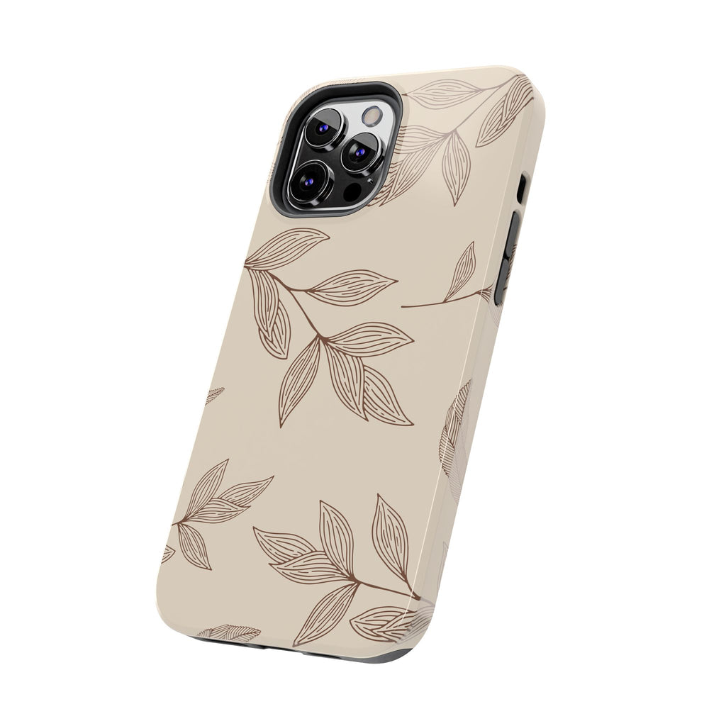 Tough Phone Case — Neutral Botanical Leaf Design (Protective Floral iPhone Case)