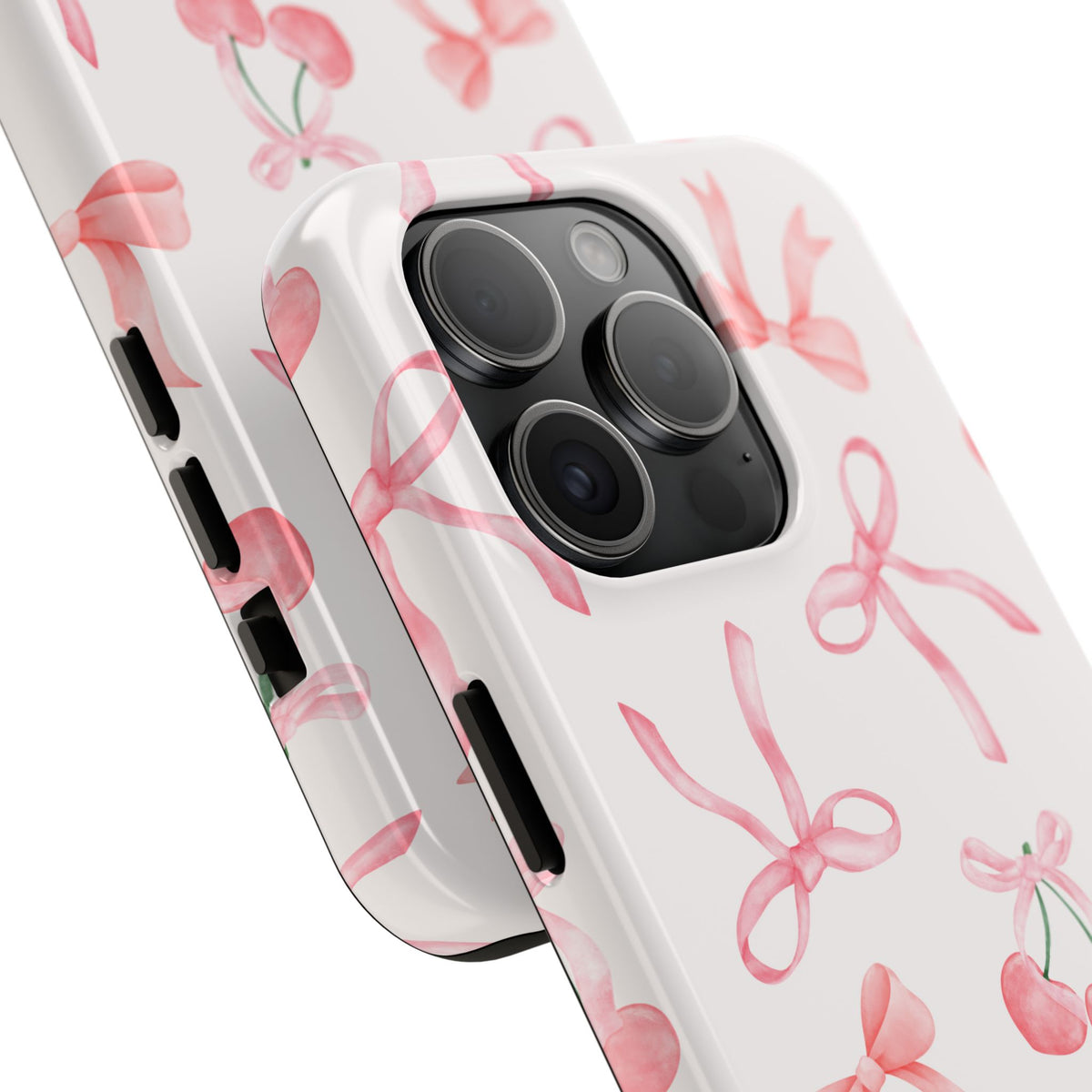 Pink Cherry & Bows Tough Phone Case — Cute Pastel Floral Pattern