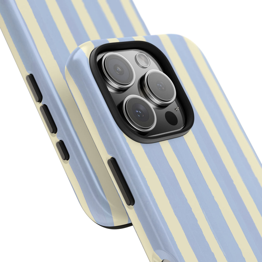 Pastel Stripe Tough Phone Case — Blue & Cream Protective Cover