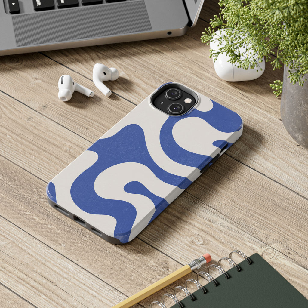 Blue Retro Swirl Tough Phone Case — Durable Abstract Pattern