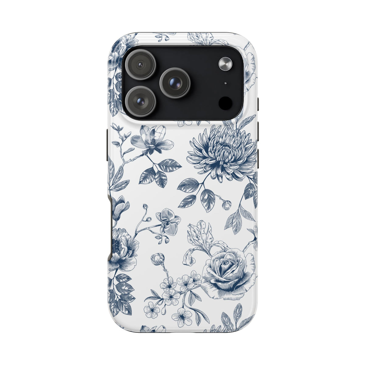 Tough Phone Case — Blue Vintage Floral Protective iPhone Cover