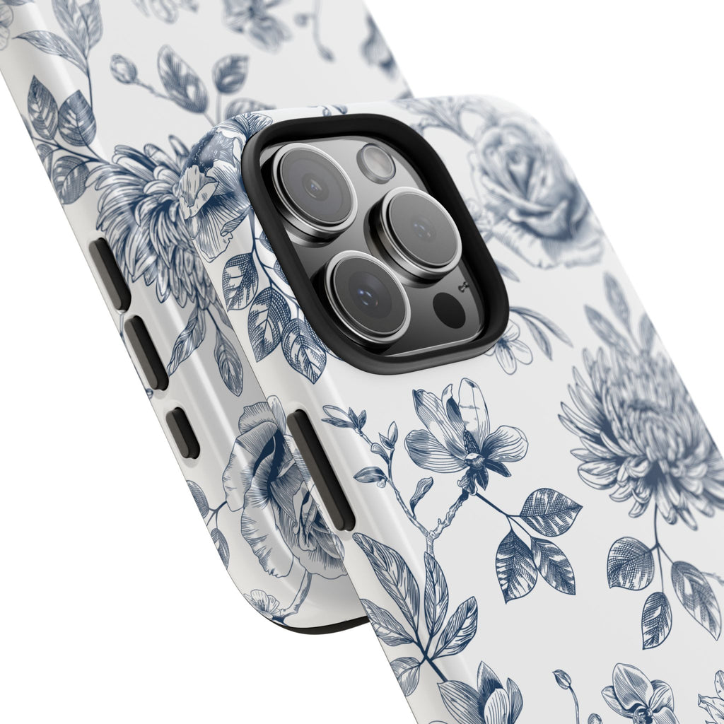 Tough Phone Case — Blue Vintage Floral Protective iPhone Cover