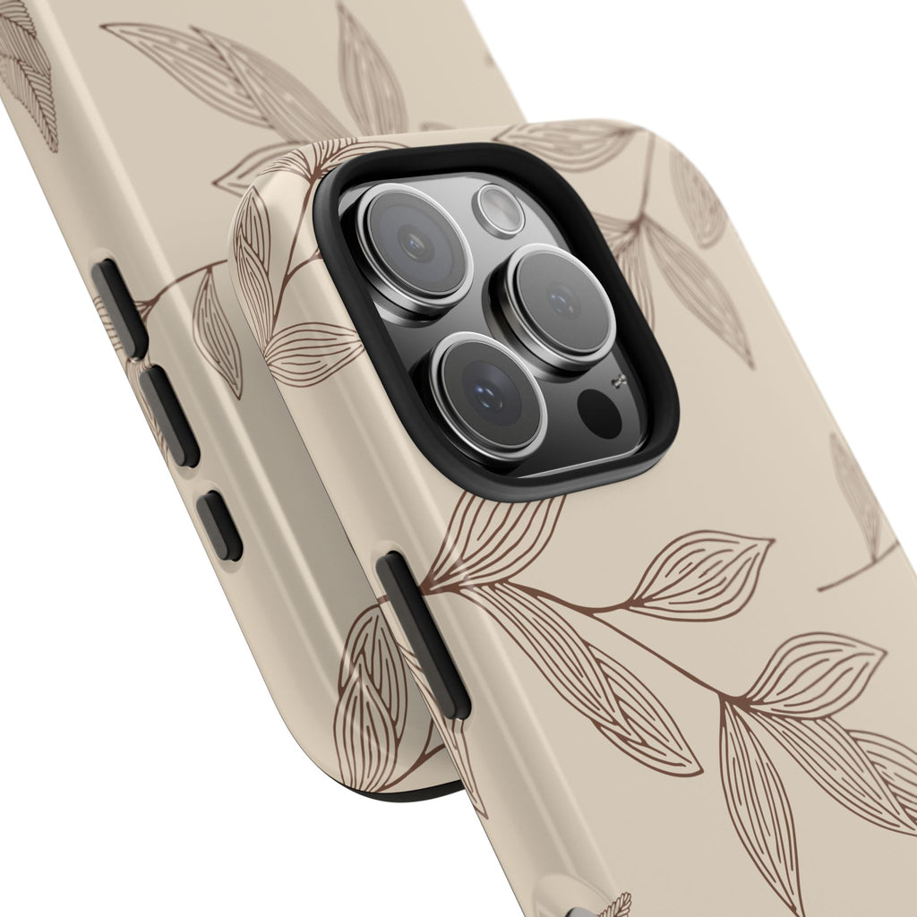 Tough Phone Case — Neutral Botanical Leaf Design (Protective Floral iPhone Case)