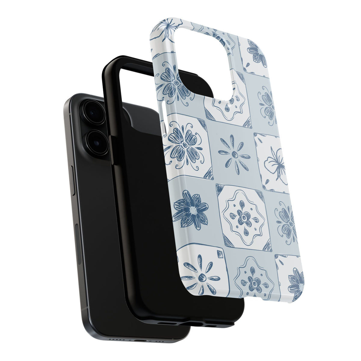 Blue Tile Floral Tough Phone Case — Ceramic Pattern Protective Phone Cover