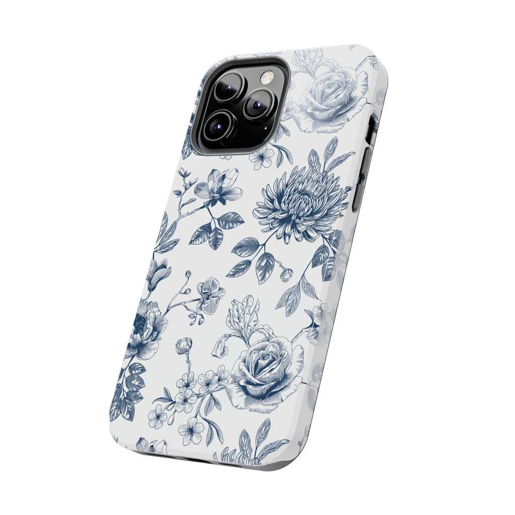 Tough Phone Case — Blue Vintage Floral Protective iPhone Cover