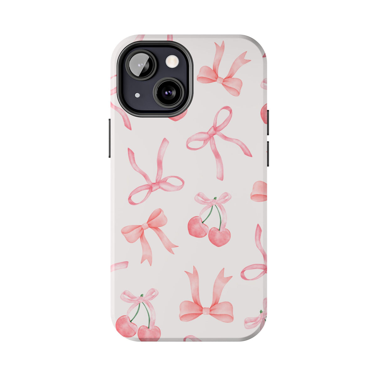Pink Cherry & Bows Tough Phone Case — Cute Pastel Floral Pattern