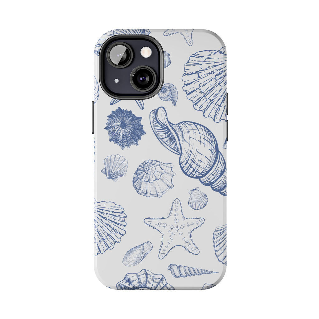 Seaside Sketch Tough Phone Case – Blue Shells & Starfish Protective Cover