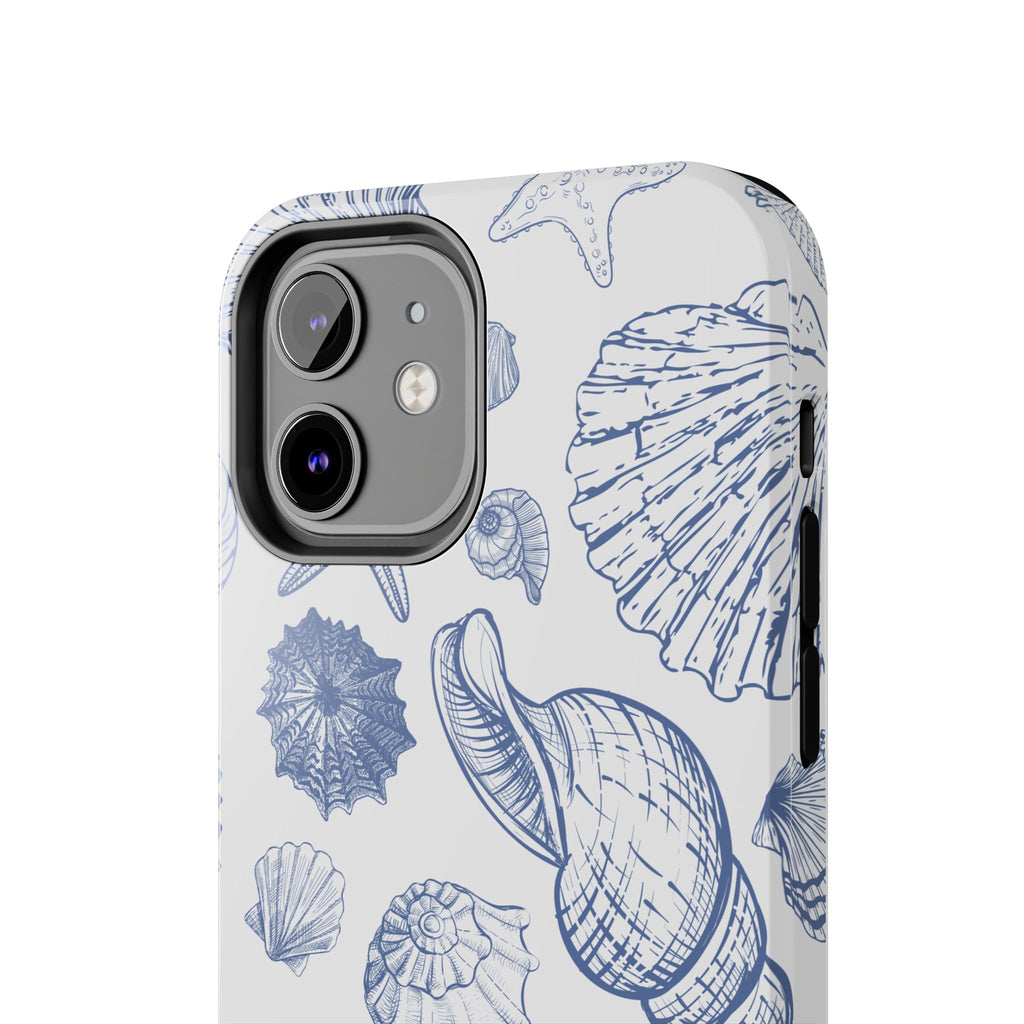 Seaside Sketch Tough Phone Case – Blue Shells & Starfish Protective Cover