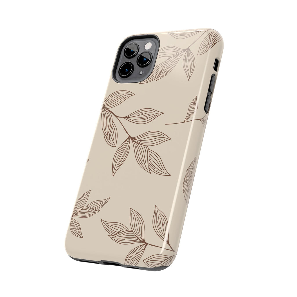 Tough Phone Case — Neutral Botanical Leaf Design (Protective Floral iPhone Case)