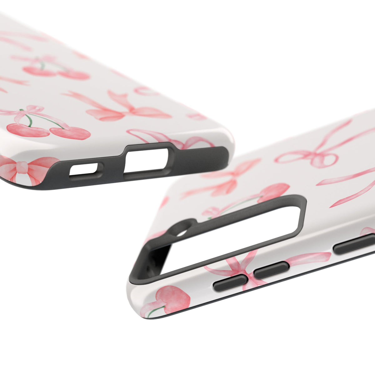 Pink Cherry & Bows Tough Phone Case — Cute Pastel Floral Pattern