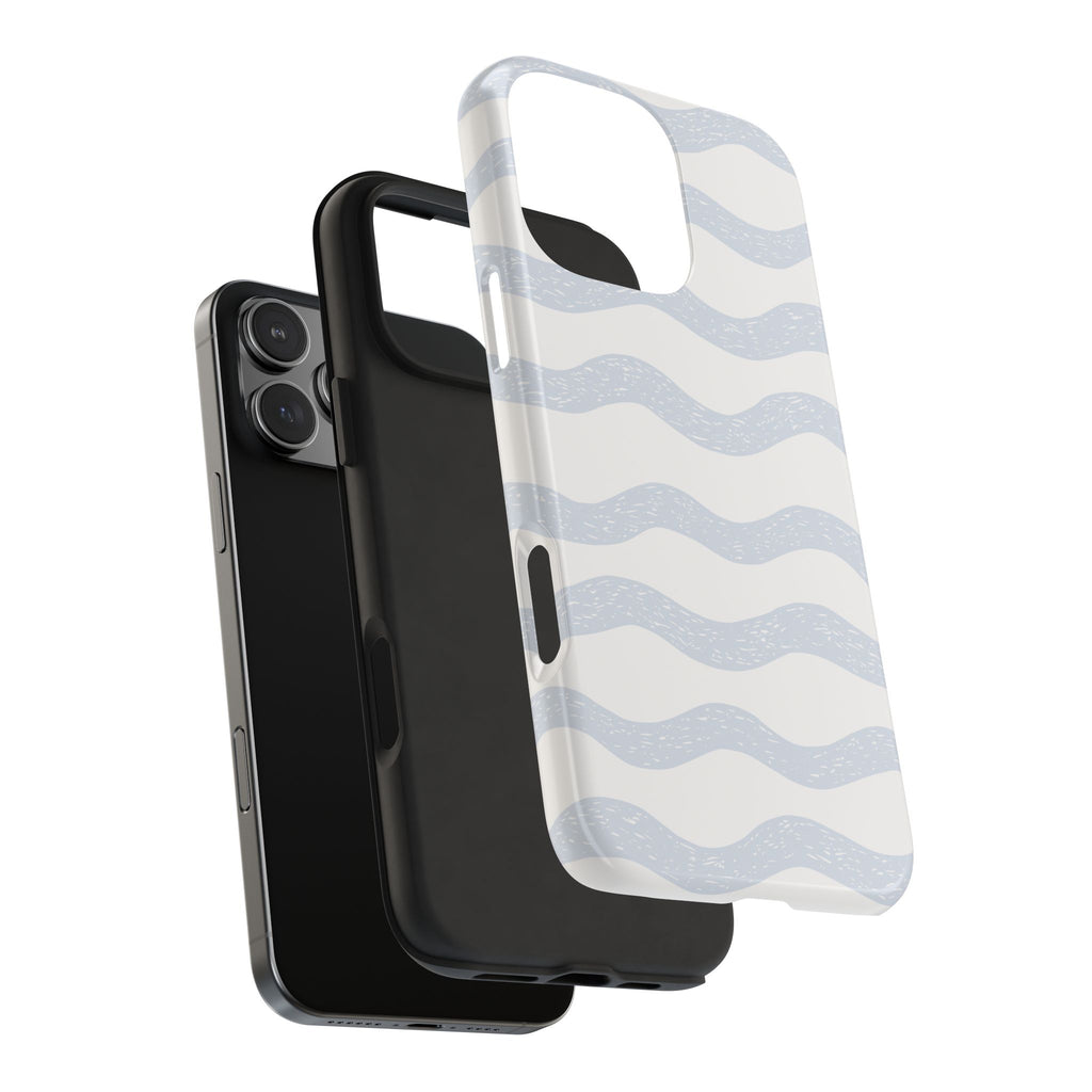 Tough Phone Case – Subtle Blue Wavy Stripes, Durable Protective Cover