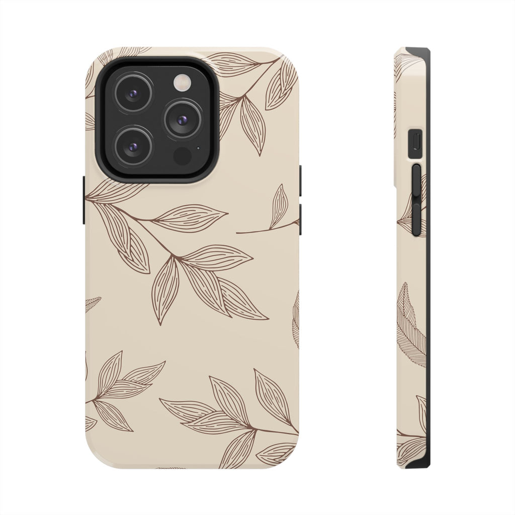 Tough Phone Case — Neutral Botanical Leaf Design (Protective Floral iPhone Case)
