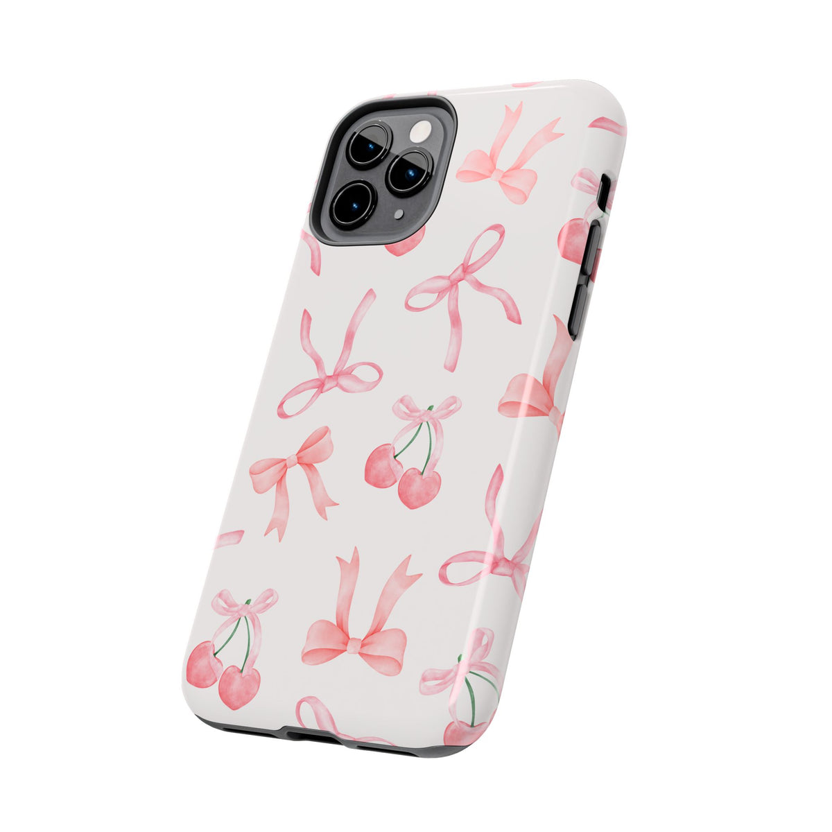 Pink Cherry & Bows Tough Phone Case — Cute Pastel Floral Pattern