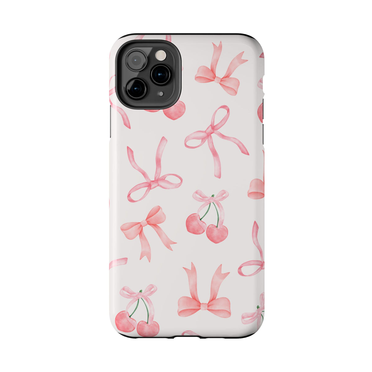 Pink Cherry & Bows Tough Phone Case — Cute Pastel Floral Pattern
