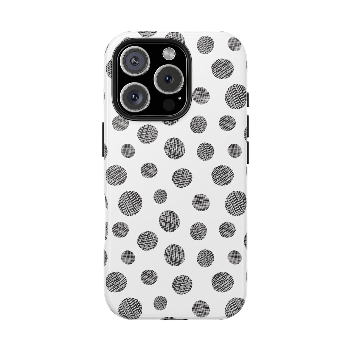 Polka Dot Texture Tough Phone Case — Black & White Spot Pattern, Protective Slim Phone Cover
