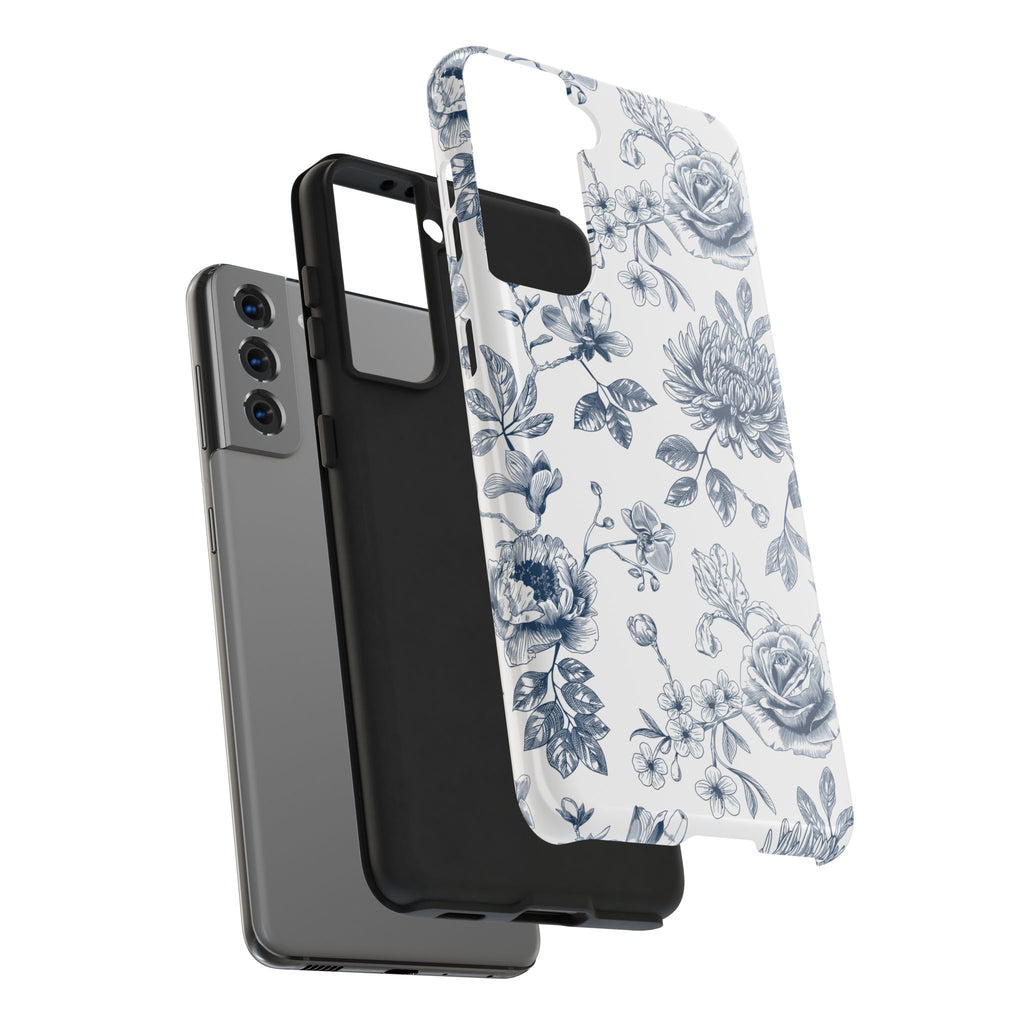 Tough Phone Case — Blue Vintage Floral Protective iPhone Cover