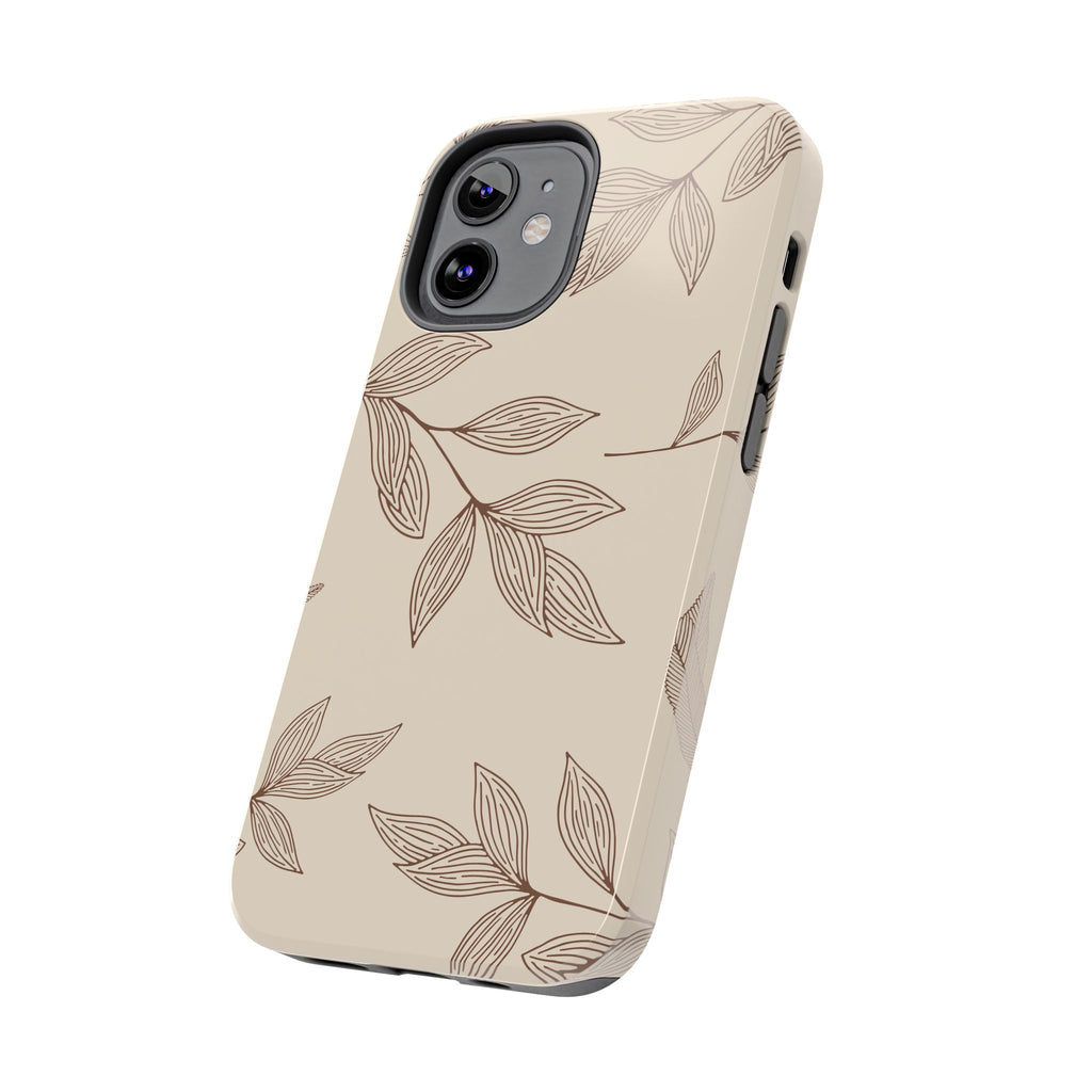 Tough Phone Case — Neutral Botanical Leaf Design (Protective Floral iPhone Case)