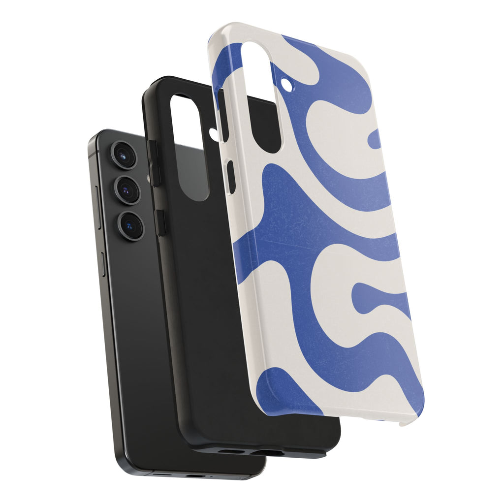 Blue Retro Swirl Tough Phone Case — Durable Abstract Pattern