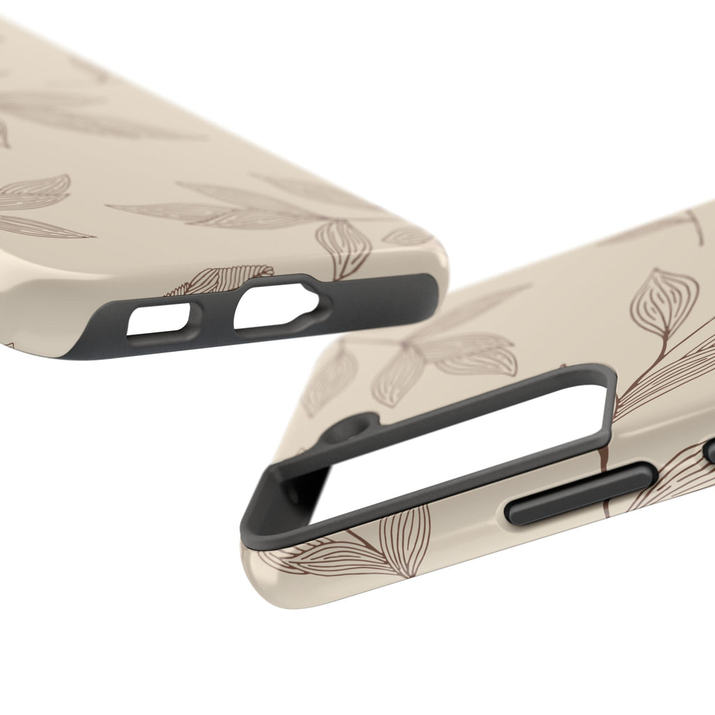 Tough Phone Case — Neutral Botanical Leaf Design (Protective Floral iPhone Case)