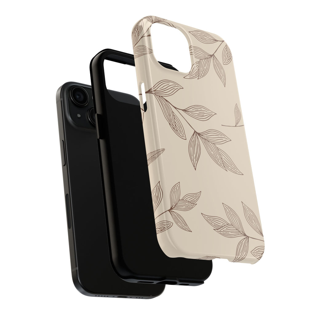Tough Phone Case — Neutral Botanical Leaf Design (Protective Floral iPhone Case)