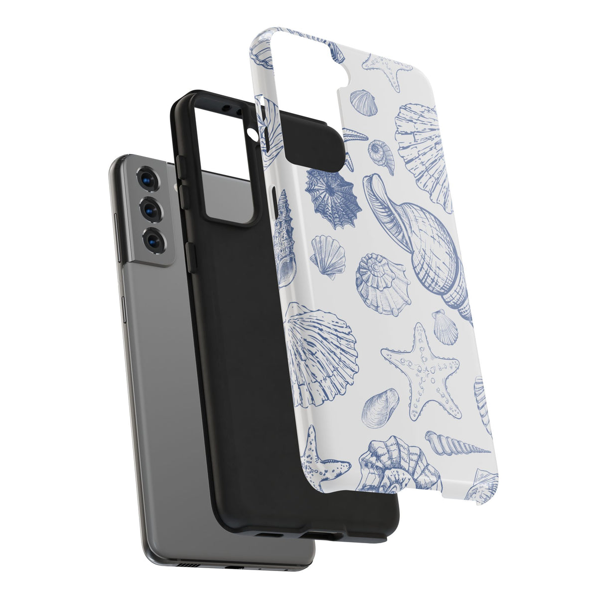 Seaside Sketch Tough Phone Case – Blue Shells & Starfish Protective Cover