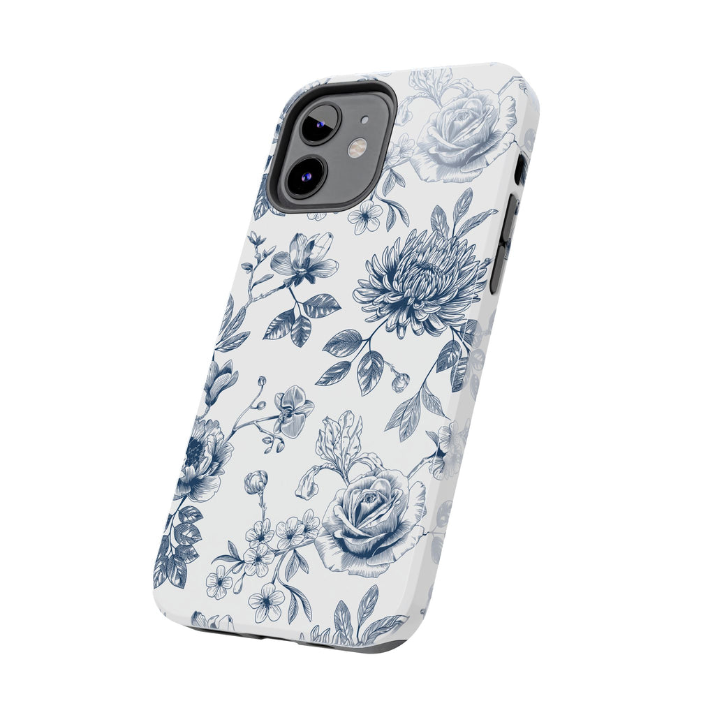 Tough Phone Case — Blue Vintage Floral Protective iPhone Cover