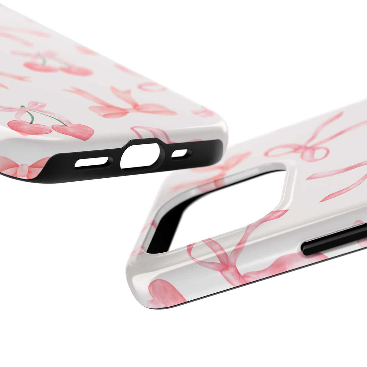 Pink Cherry & Bows Tough Phone Case — Cute Pastel Floral Pattern