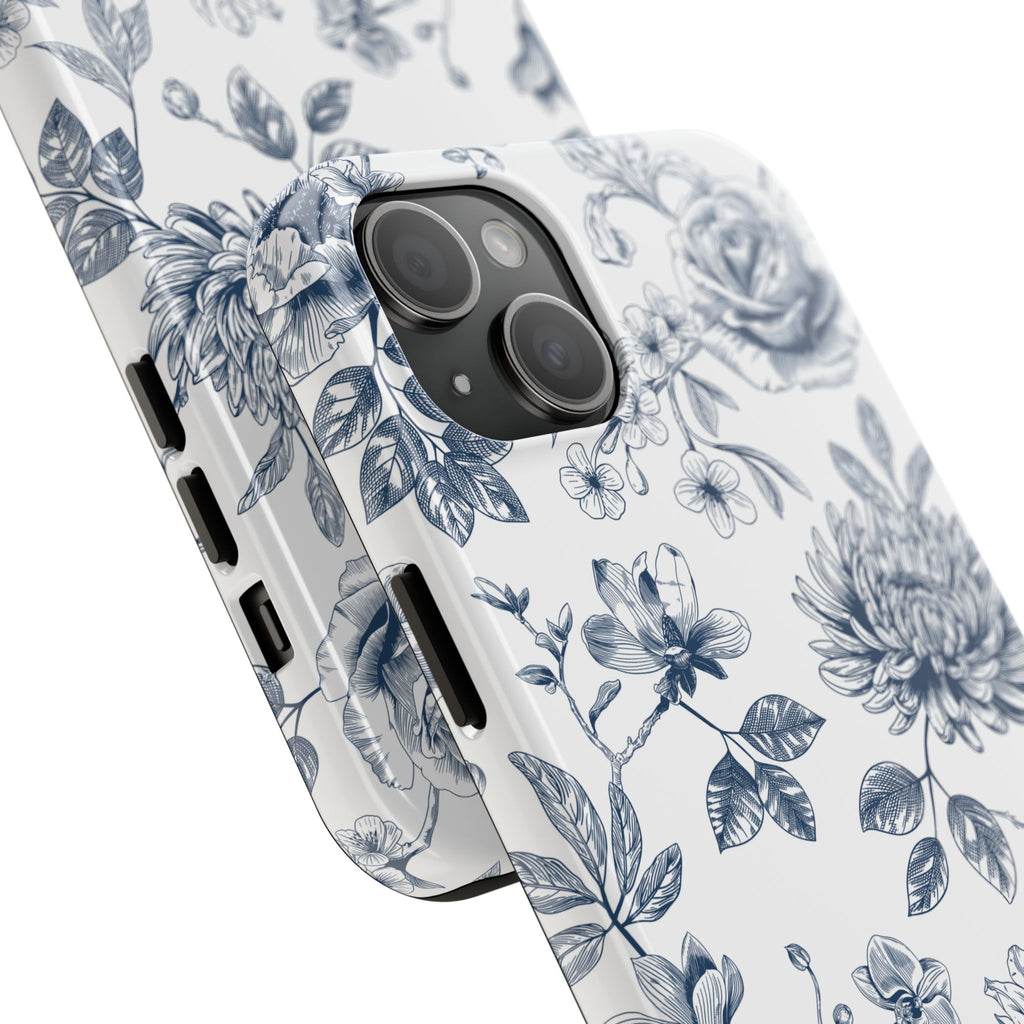 Tough Phone Case — Blue Vintage Floral Protective iPhone Cover