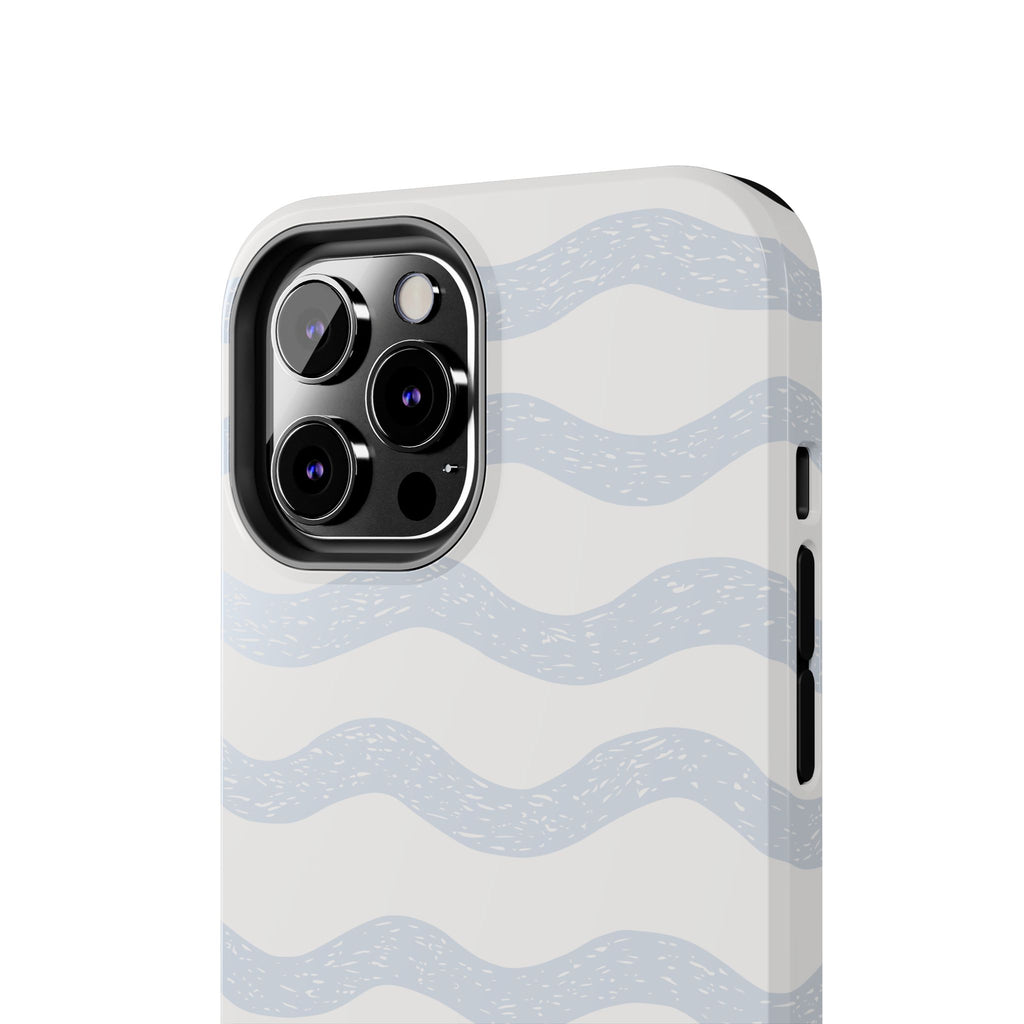 Tough Phone Case – Subtle Blue Wavy Stripes, Durable Protective Cover