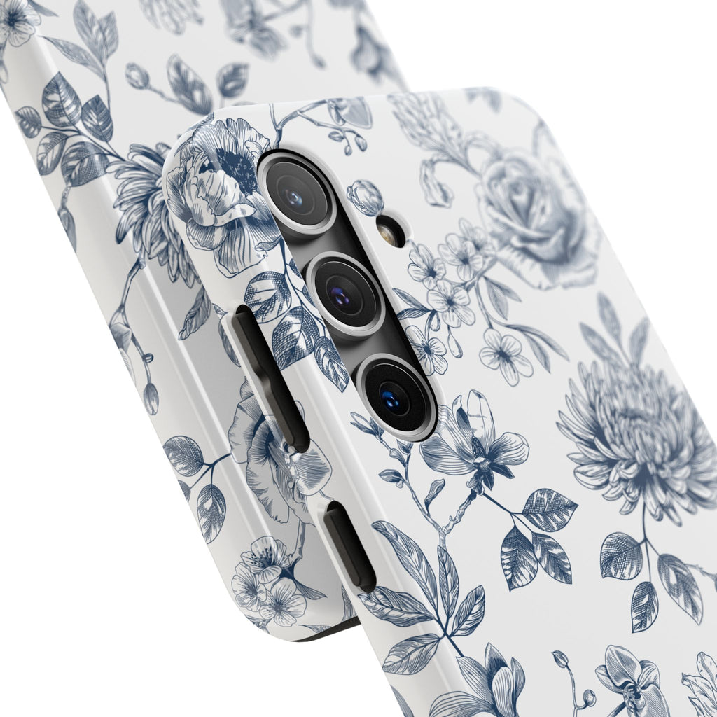 Tough Phone Case — Blue Vintage Floral Protective iPhone Cover
