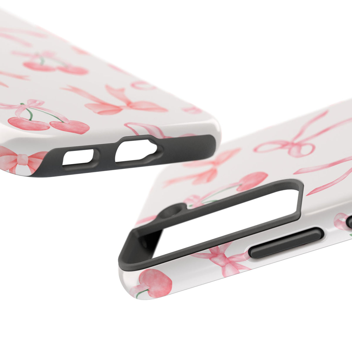 Pink Cherry & Bows Tough Phone Case — Cute Pastel Floral Pattern