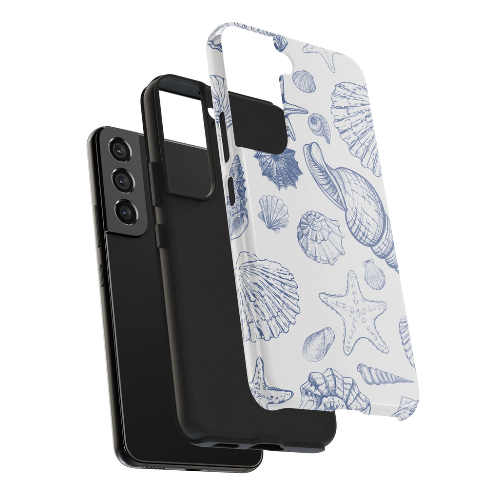 Seaside Sketch Tough Phone Case – Blue Shells & Starfish Protective Cover