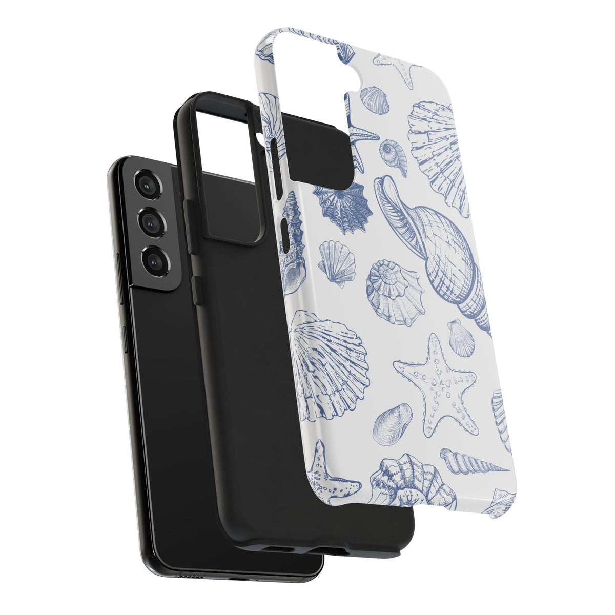 Seaside Sketch Tough Phone Case – Blue Shells & Starfish Protective Cover