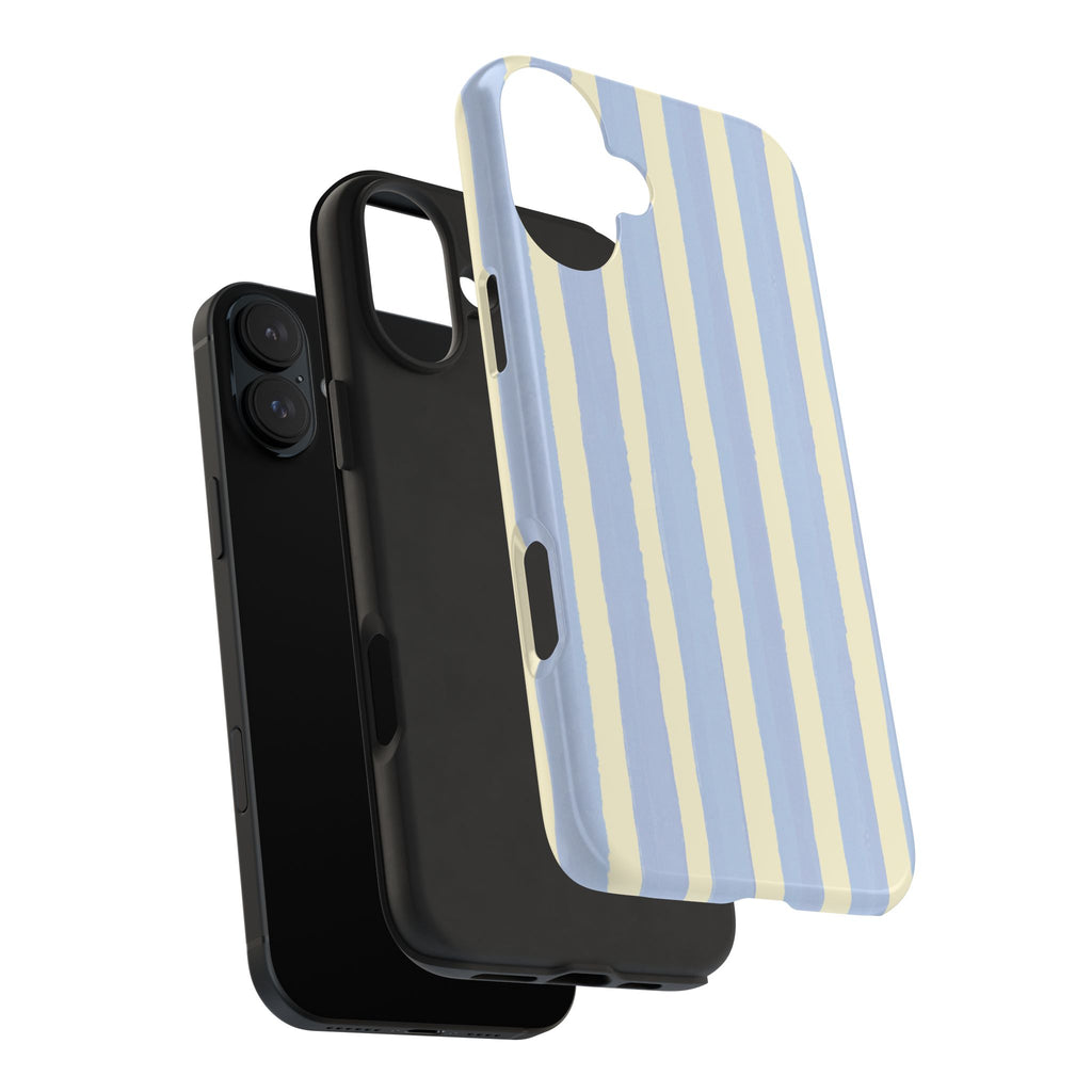 Pastel Stripe Tough Phone Case — Blue & Cream Protective Cover