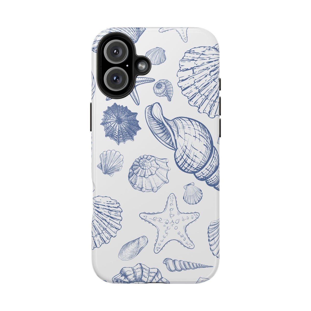 Seaside Sketch Tough Phone Case – Blue Shells & Starfish Protective Cover