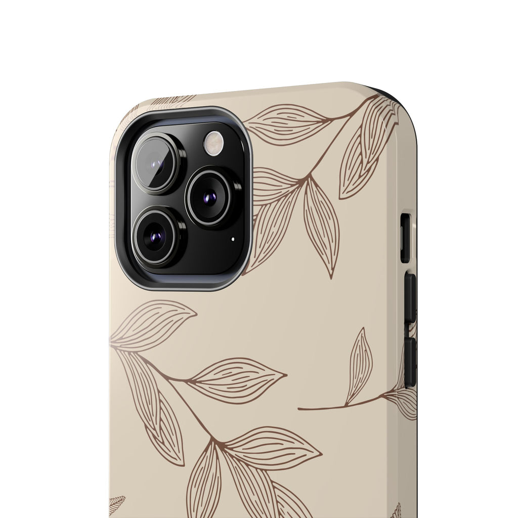 Tough Phone Case — Neutral Botanical Leaf Design (Protective Floral iPhone Case)