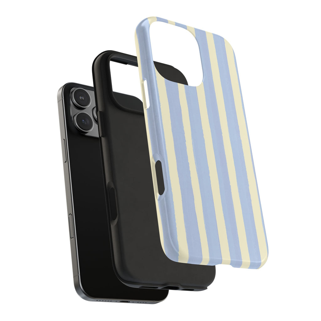 Pastel Stripe Tough Phone Case — Blue & Cream Protective Cover