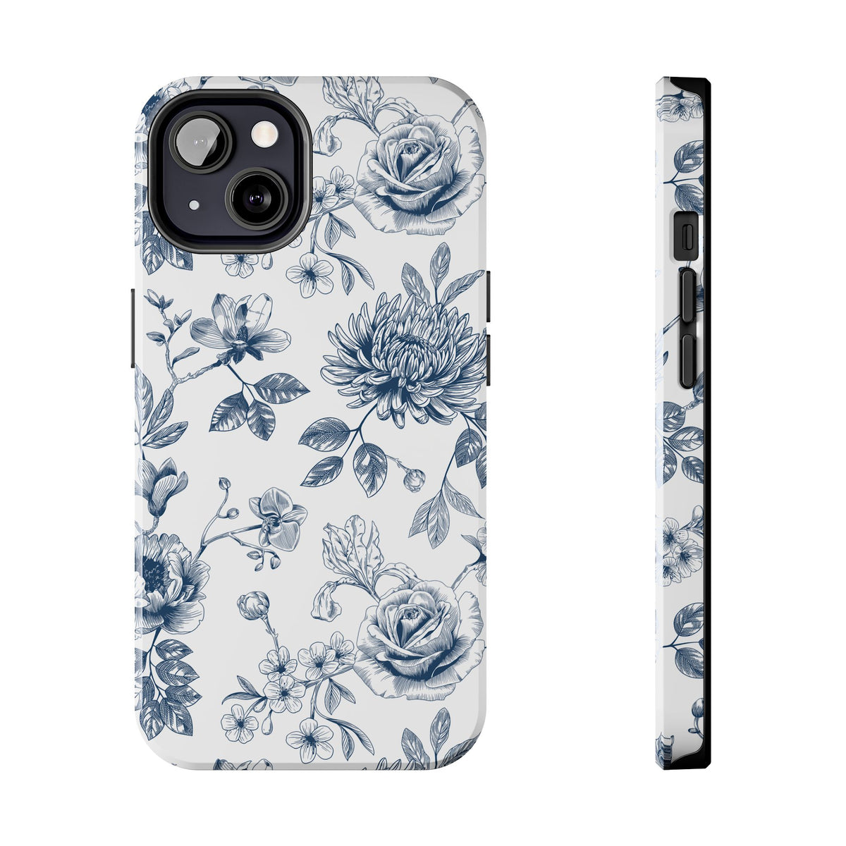 Tough Phone Case — Blue Vintage Floral Protective iPhone Cover