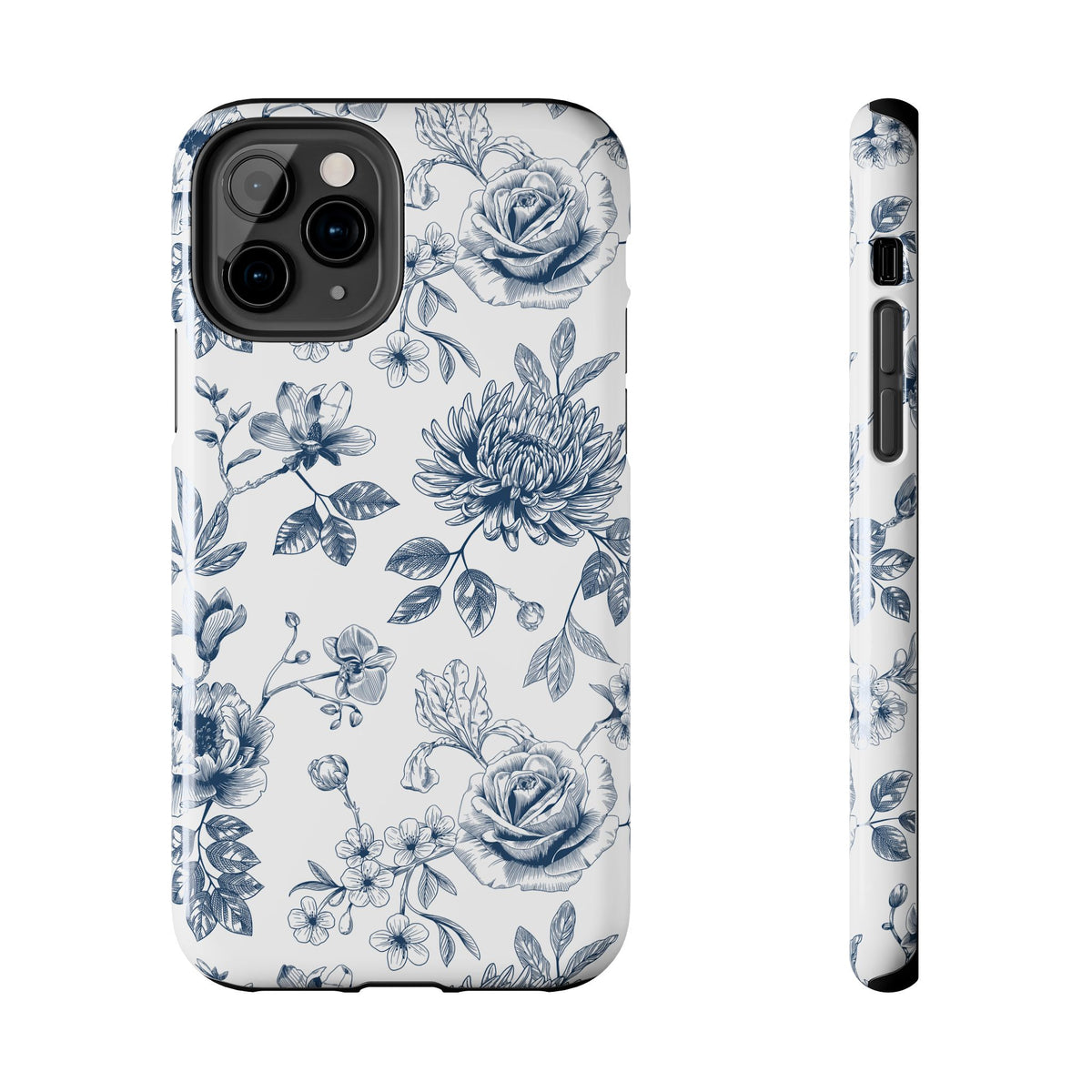 Tough Phone Case — Blue Vintage Floral Protective iPhone Cover