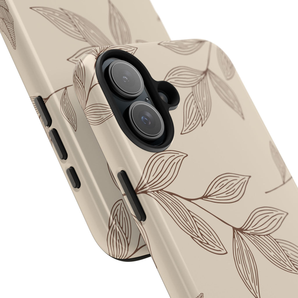 Tough Phone Case — Neutral Botanical Leaf Design (Protective Floral iPhone Case)