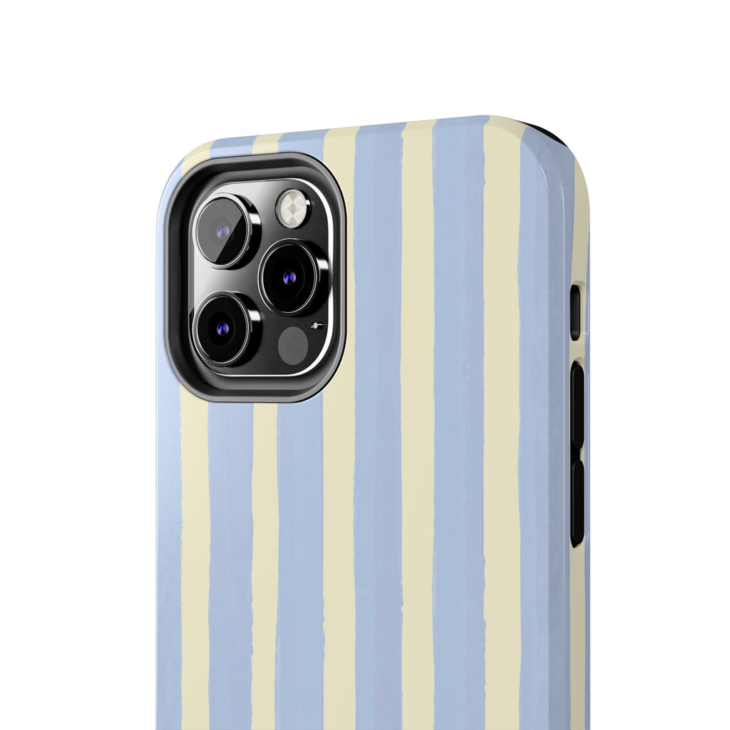 Pastel Stripe Tough Phone Case — Blue & Cream Protective Cover
