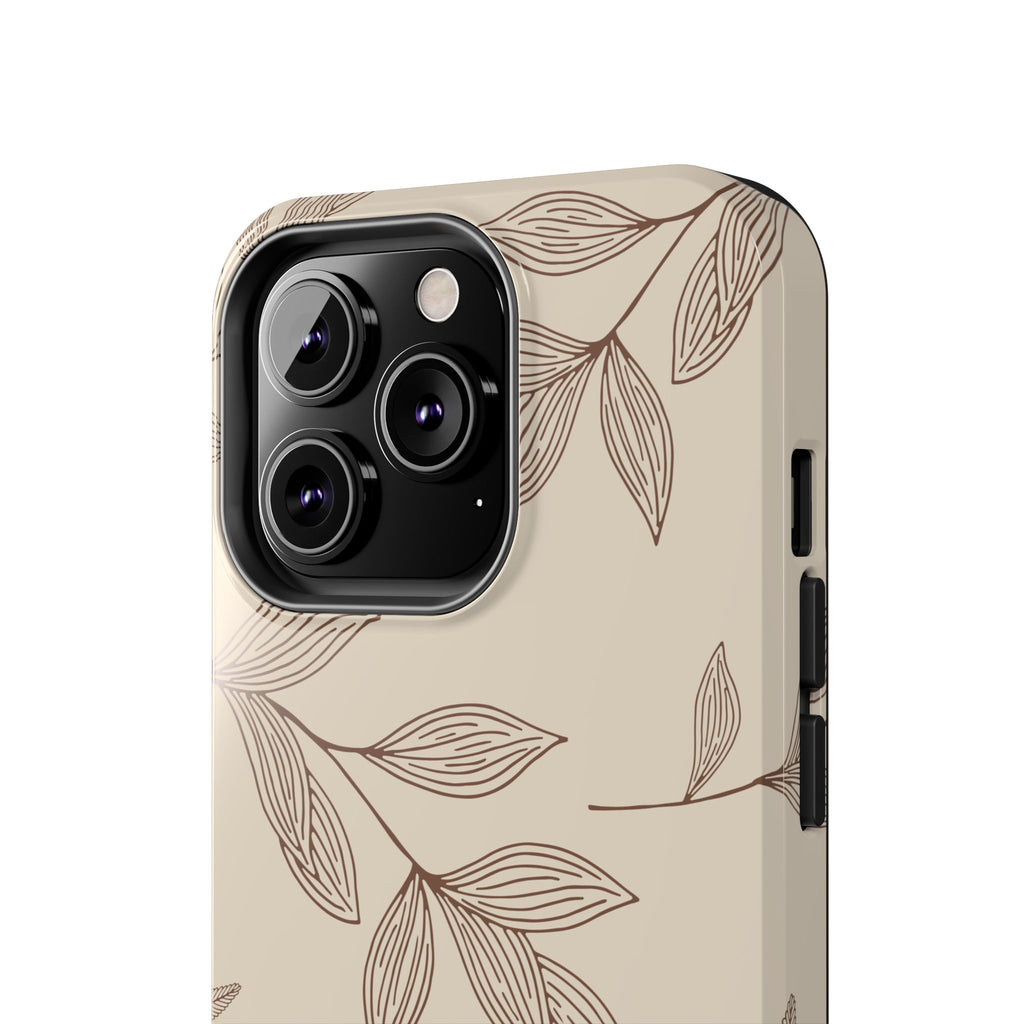 Tough Phone Case — Neutral Botanical Leaf Design (Protective Floral iPhone Case)