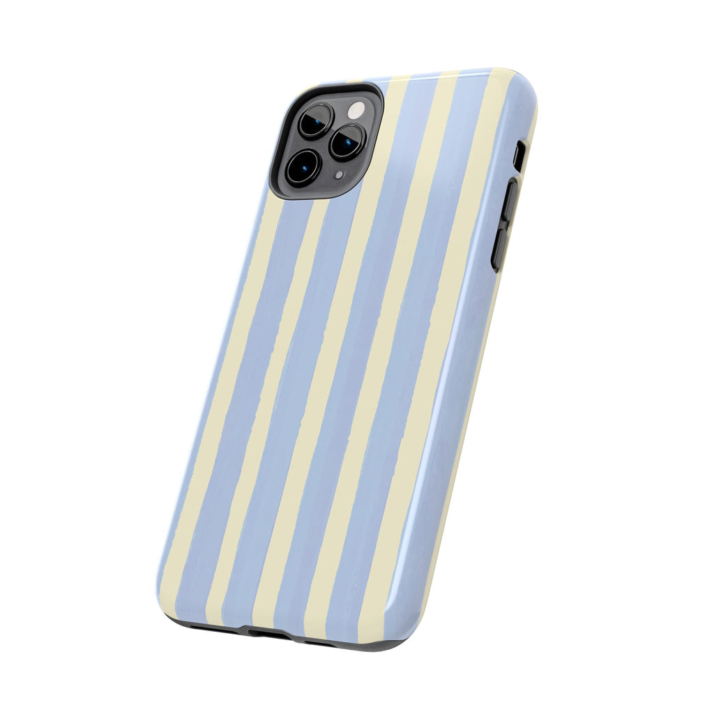Pastel Stripe Tough Phone Case — Blue & Cream Protective Cover