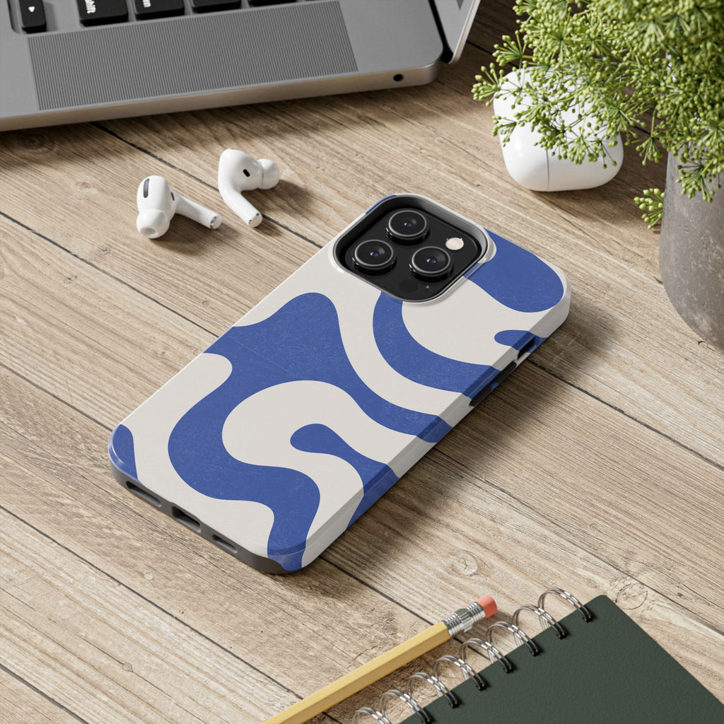 Blue Retro Swirl Tough Phone Case — Durable Abstract Pattern