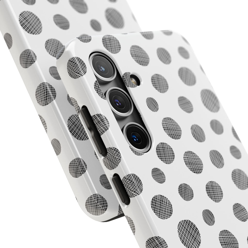 Polka Dot Texture Tough Phone Case — Black & White Spot Pattern, Protective Slim Phone Cover